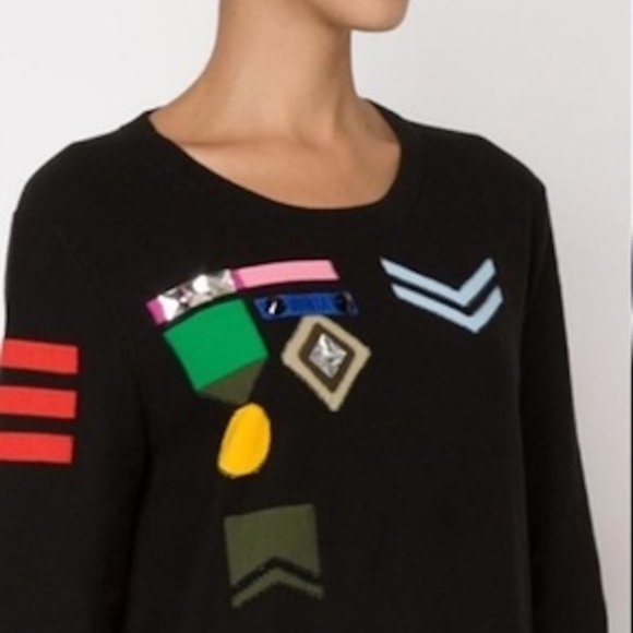 Sonia Rykiel black insignia embellished sweater stretchy top M - Picture 2 of 10